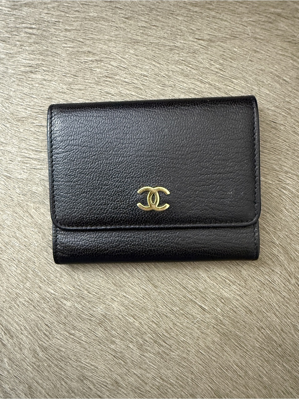 CHANEL Black Caviar Leather Trifold Wallet with Gold CC Hardware